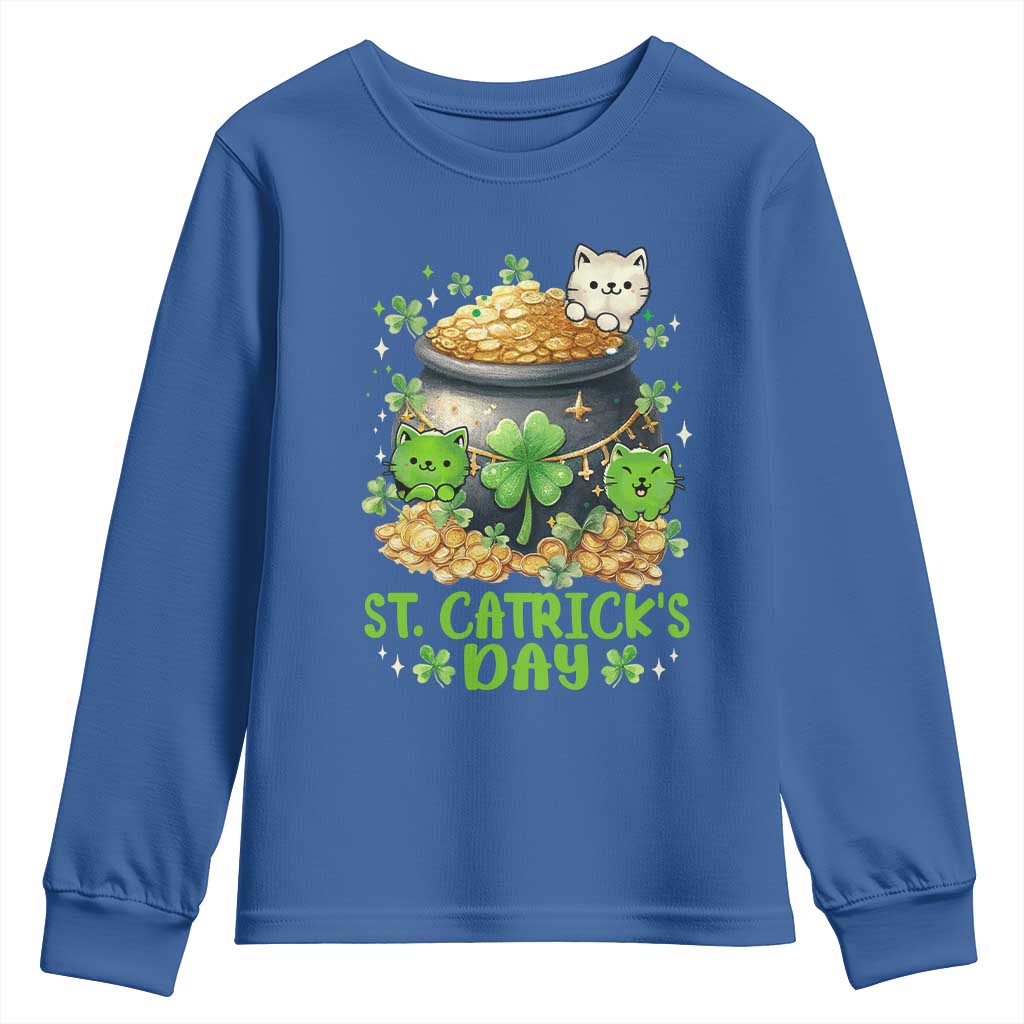 Cats St Patricks Day Youth Sweatshirt Pot Of Gold Kitty Lover Lucky Irish