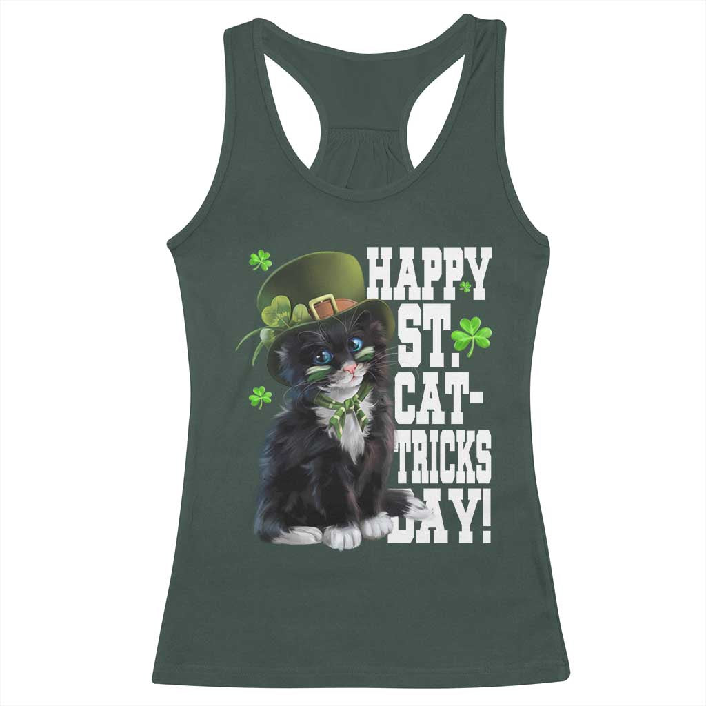 Shamrock Cat St Patricks Day Racerback Tank Top Kitty Mom Gift