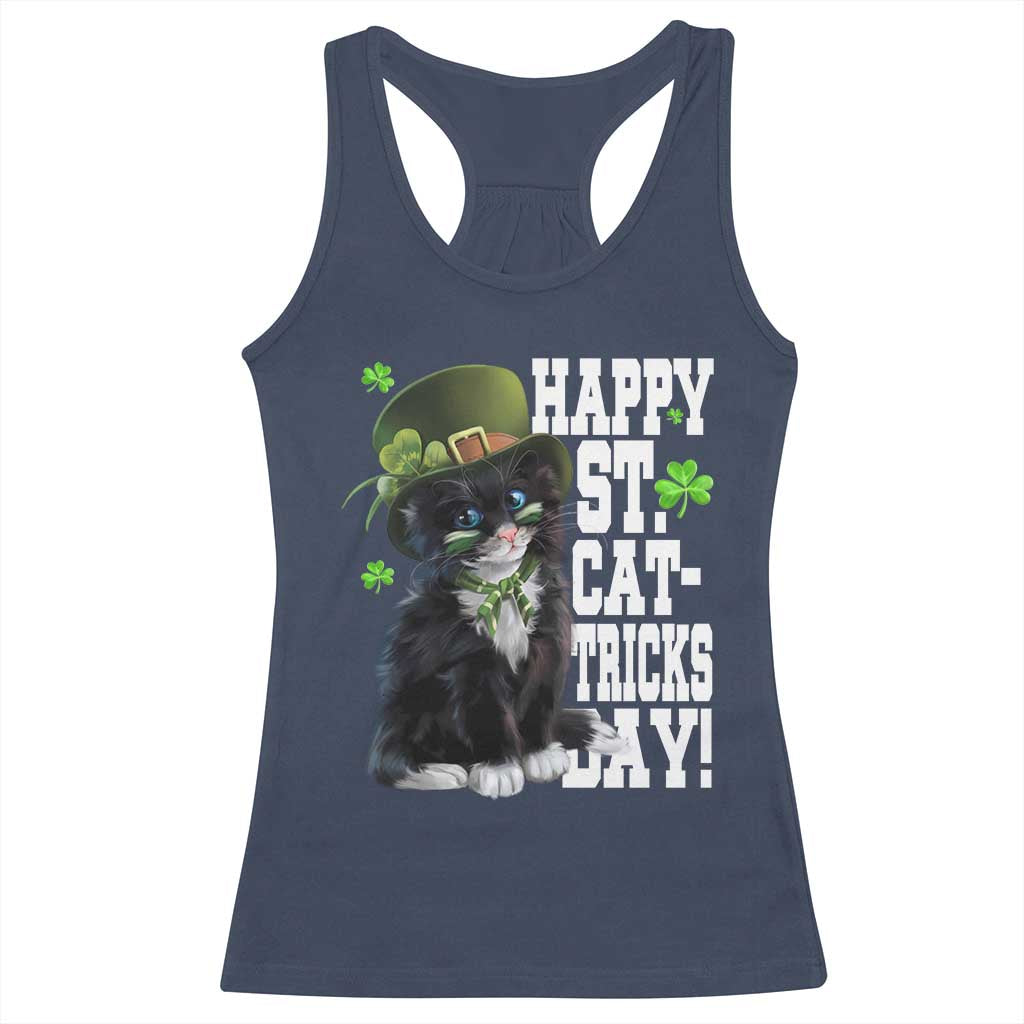 Shamrock Cat St Patricks Day Racerback Tank Top Kitty Mom Gift