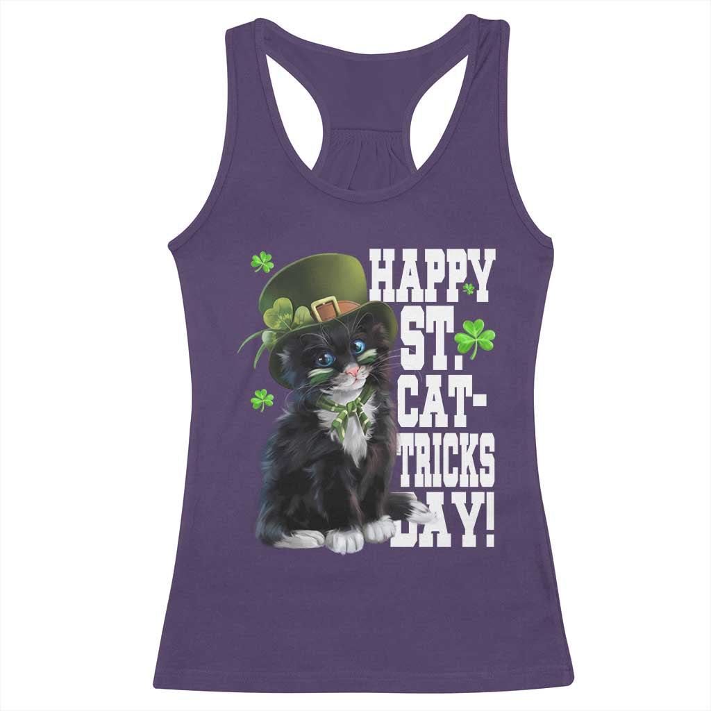 Shamrock Cat St Patricks Day Racerback Tank Top Kitty Mom Gift