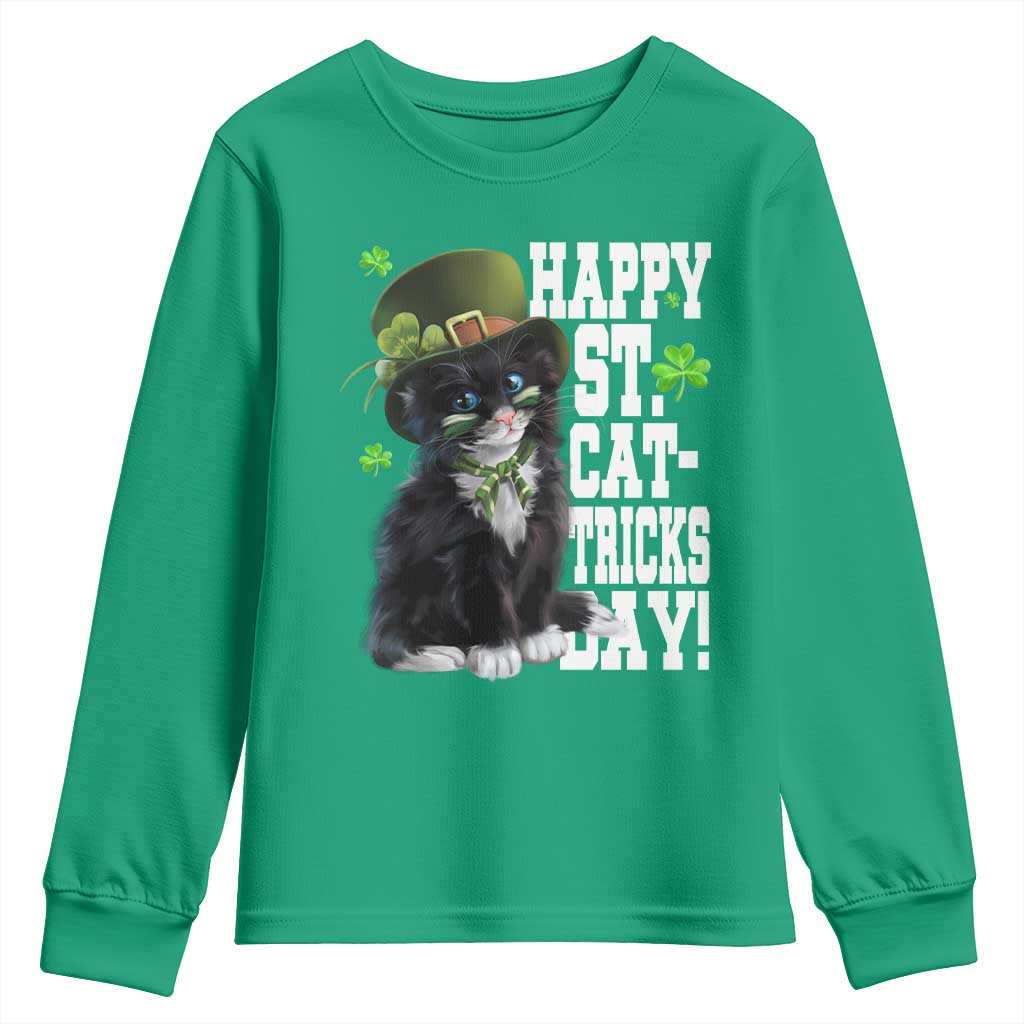 Shamrock Cat St Patricks Day Youth Sweatshirt Kitty Mom Gift