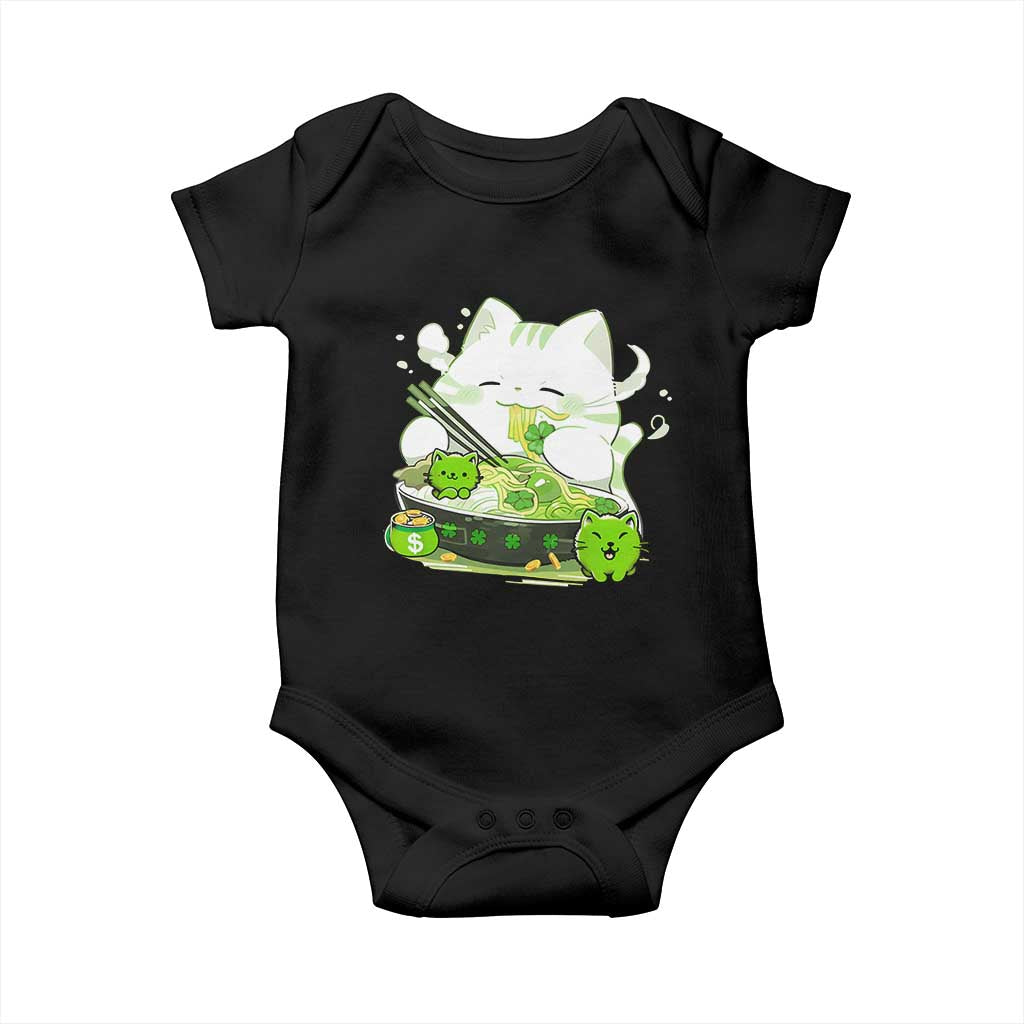 St Patrick's Day Cats Baby Onesie Irish Eating Ramen Noodles Cute Anime Shamrocks