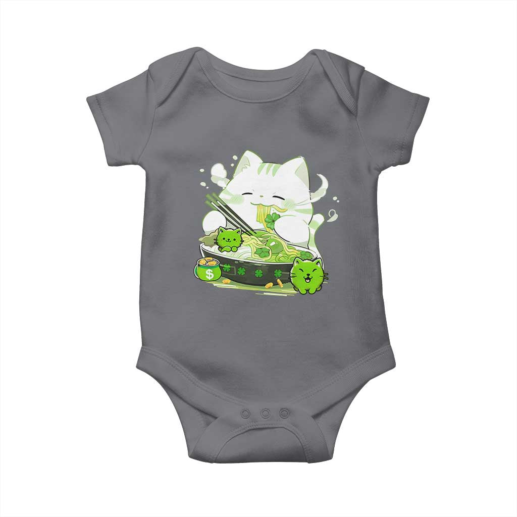 St Patrick's Day Cats Baby Onesie Irish Eating Ramen Noodles Cute Anime Shamrocks