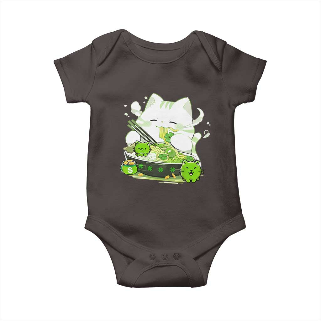 St Patrick's Day Cats Baby Onesie Irish Eating Ramen Noodles Cute Anime Shamrocks