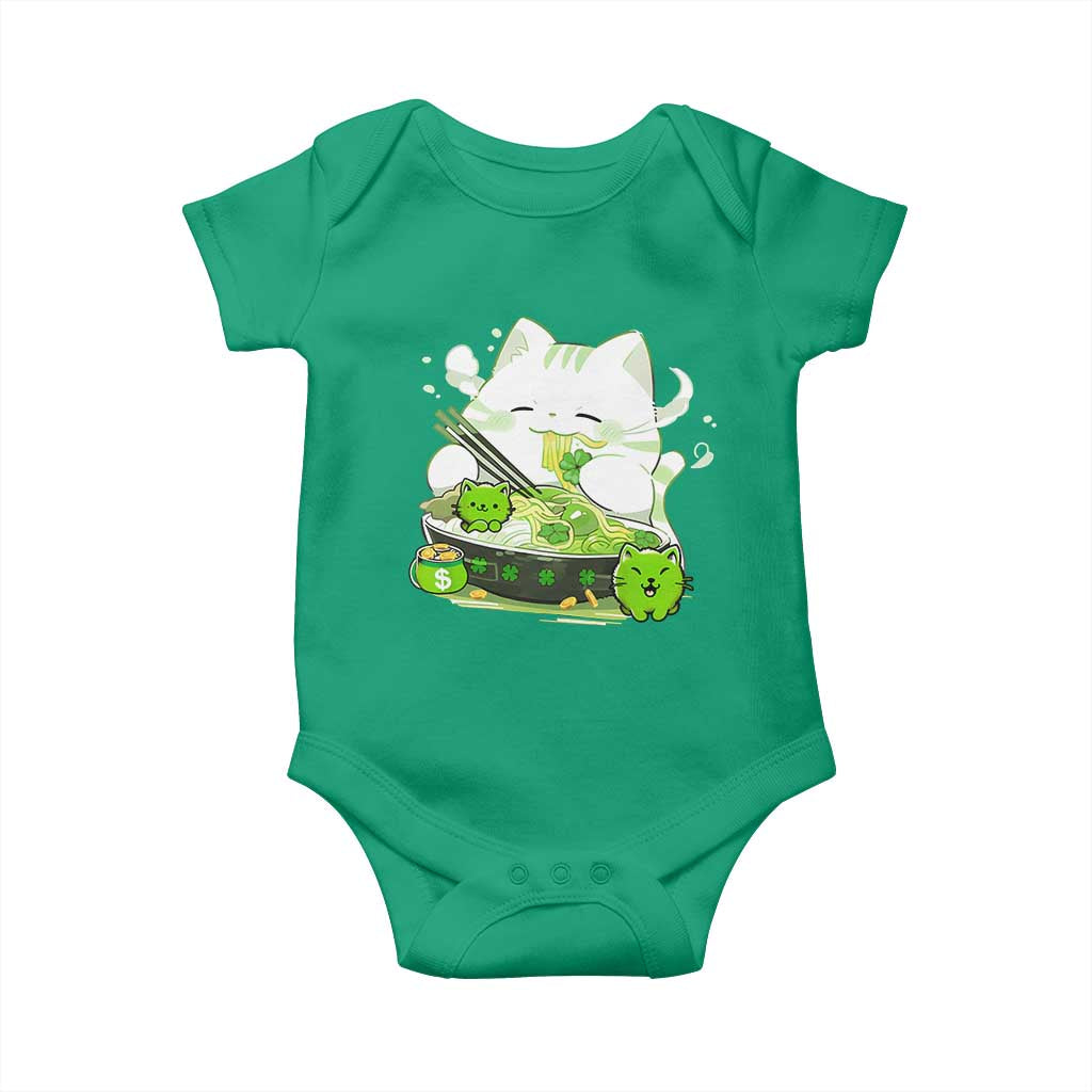 St Patrick's Day Cats Baby Onesie Irish Eating Ramen Noodles Cute Anime Shamrocks