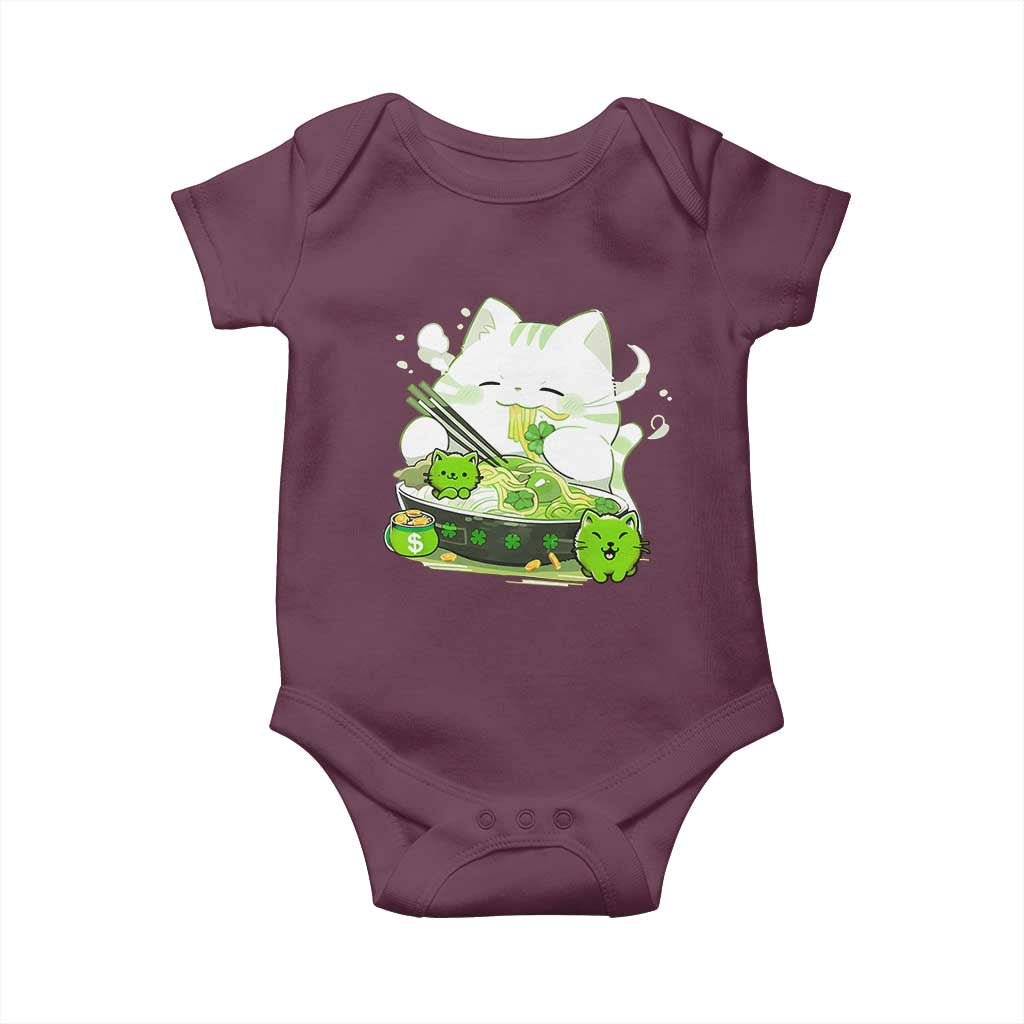 St Patrick's Day Cats Baby Onesie Irish Eating Ramen Noodles Cute Anime Shamrocks