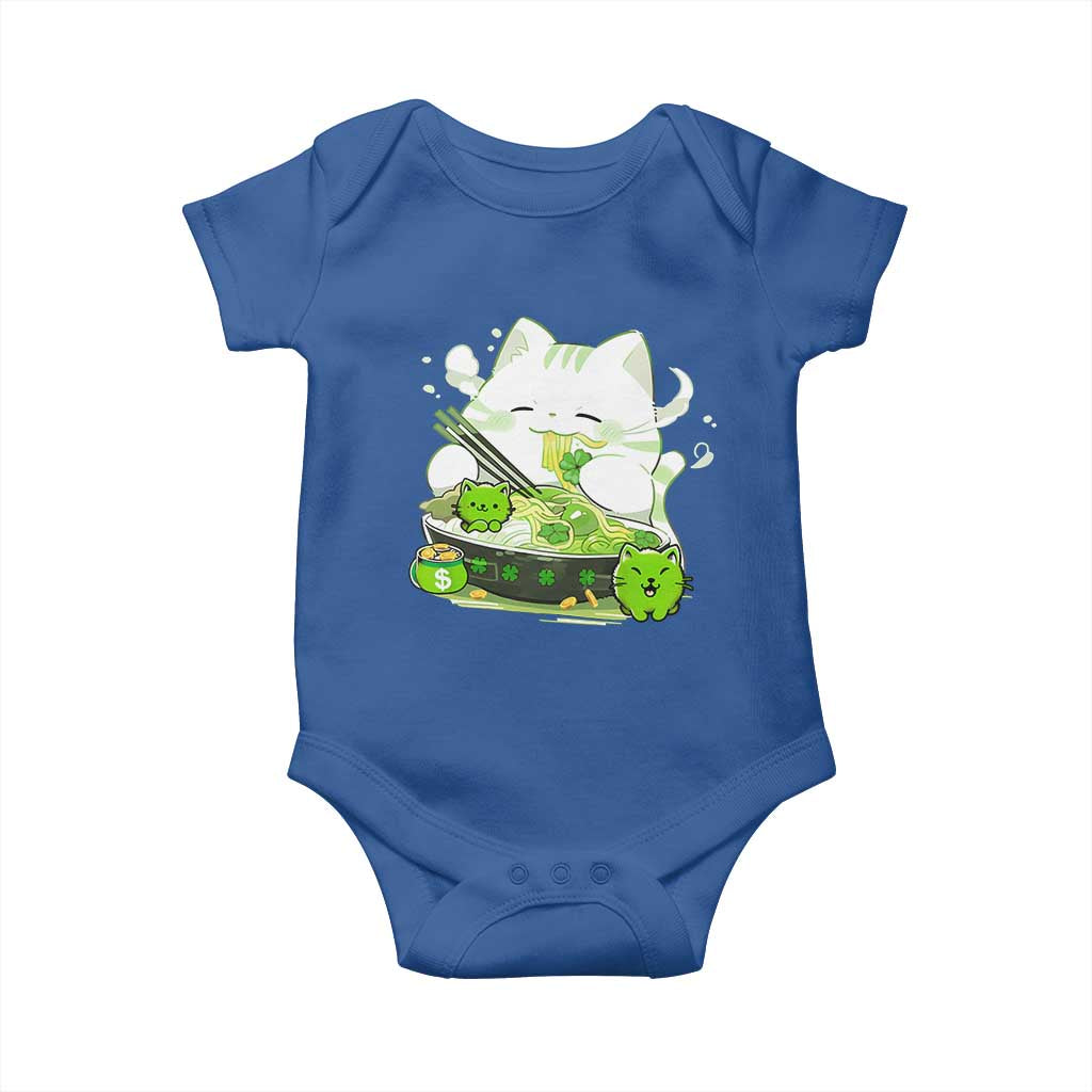 St Patrick's Day Cats Baby Onesie Irish Eating Ramen Noodles Cute Anime Shamrocks