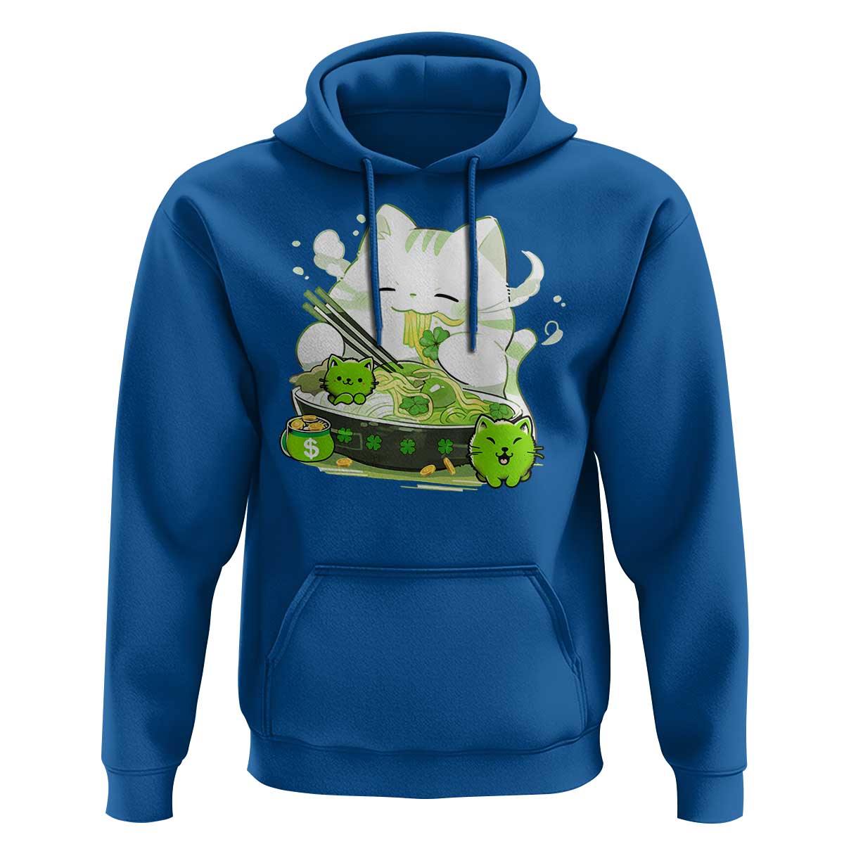 St Patrick's Day Cats Hoodie Irish Eating Ramen Noodles Cute Anime Shamrocks