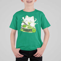 St Patrick's Day Cats T Shirt For Kid Irish Eating Ramen Noodles Cute Anime Shamrocks