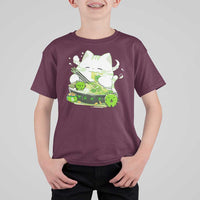 St Patrick's Day Cats T Shirt For Kid Irish Eating Ramen Noodles Cute Anime Shamrocks