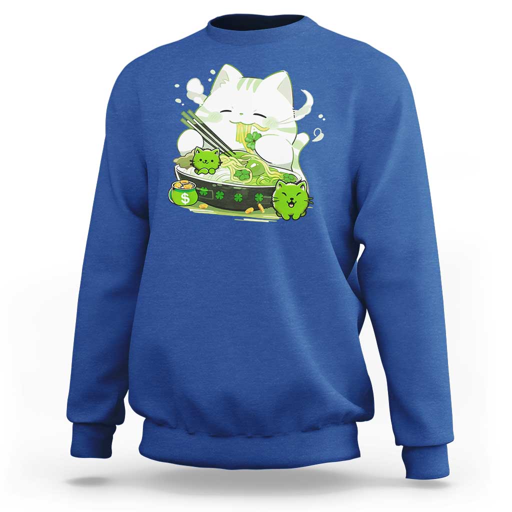 St Patrick's Day Cats Sweatshirt Irish Eating Ramen Noodles Cute Anime Shamrocks