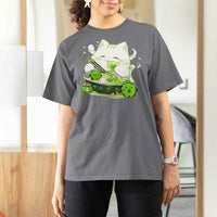 St Patrick's Day Cats T Shirt For Women Irish Eating Ramen Noodles Cute Anime Shamrocks