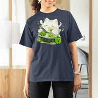 St Patrick's Day Cats T Shirt For Women Irish Eating Ramen Noodles Cute Anime Shamrocks