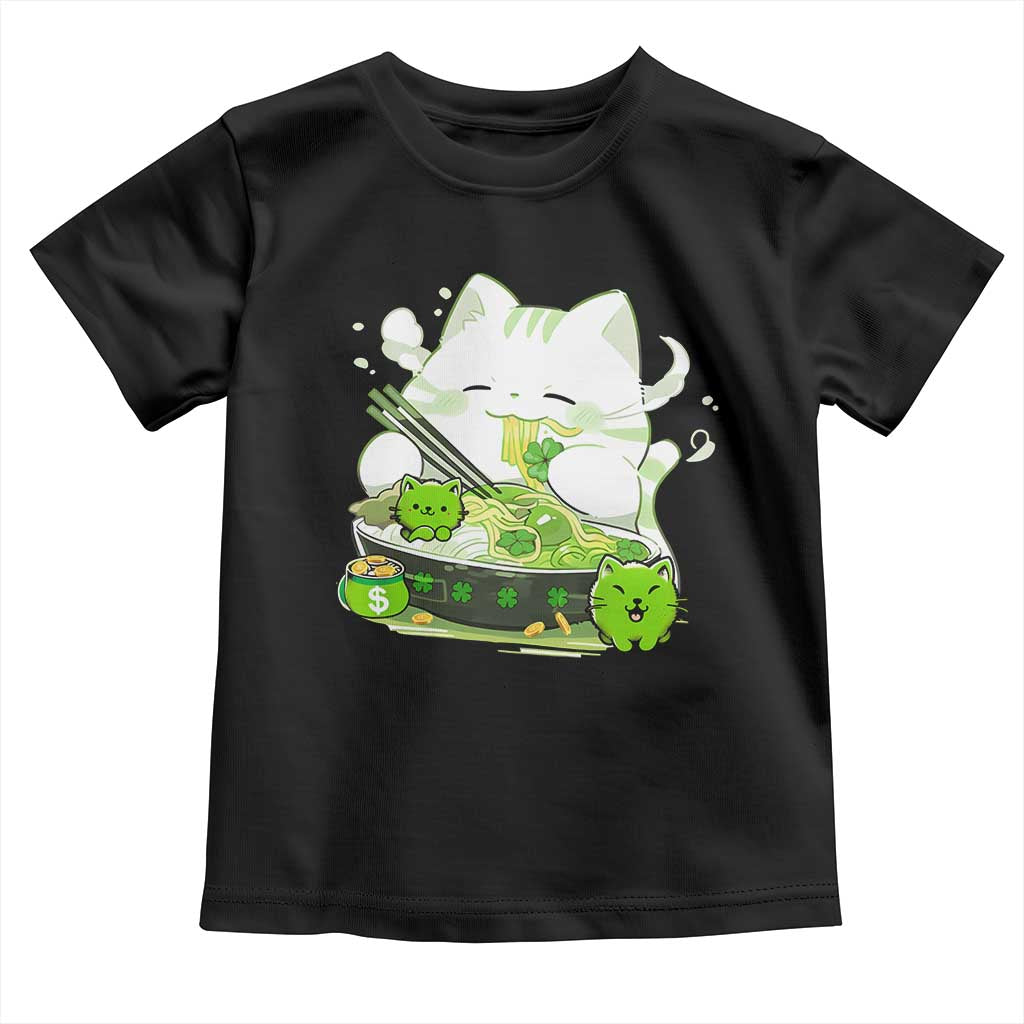 St Patrick's Day Cats Toddler T Shirt Irish Eating Ramen Noodles Cute Anime Shamrocks