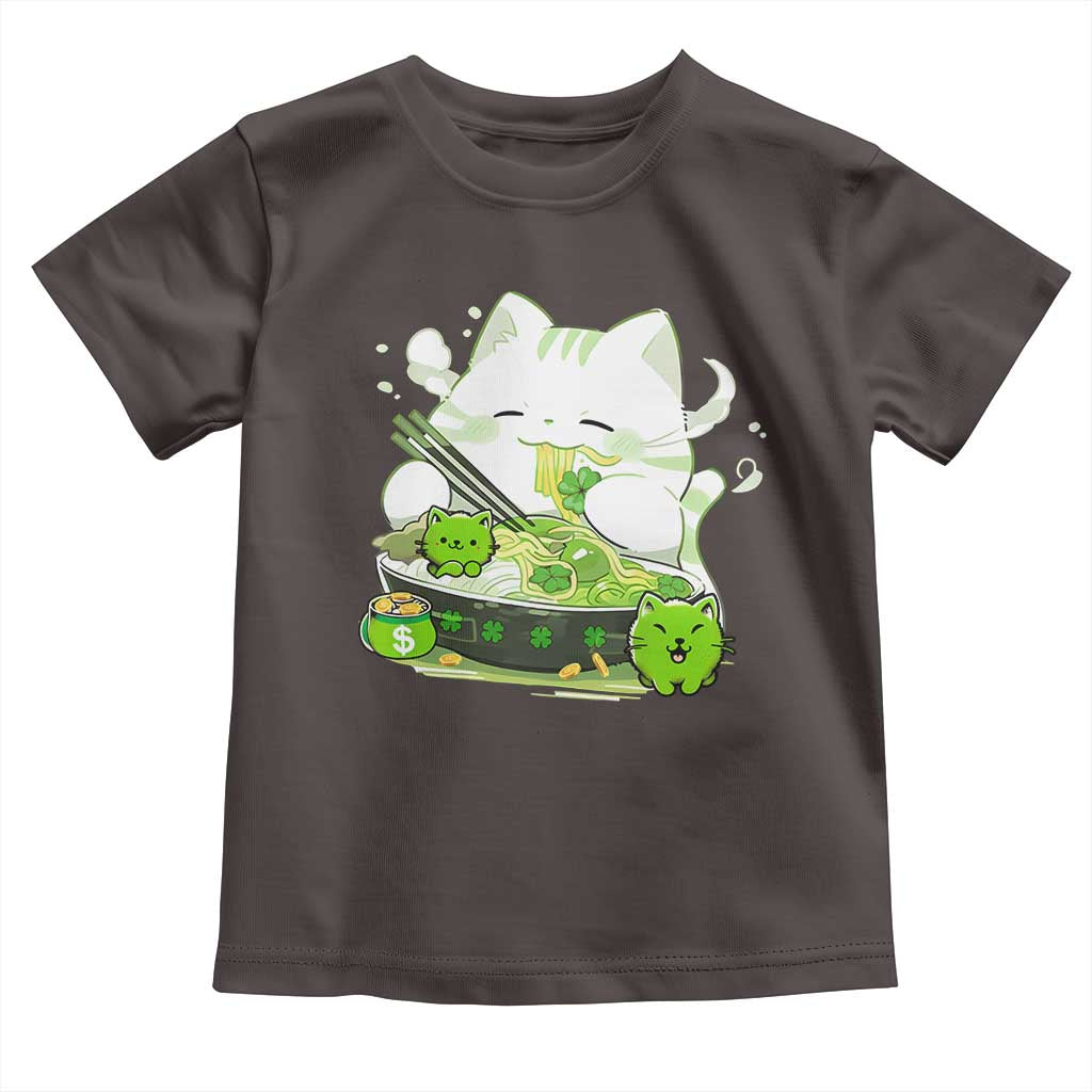 St Patrick's Day Cats Toddler T Shirt Irish Eating Ramen Noodles Cute Anime Shamrocks