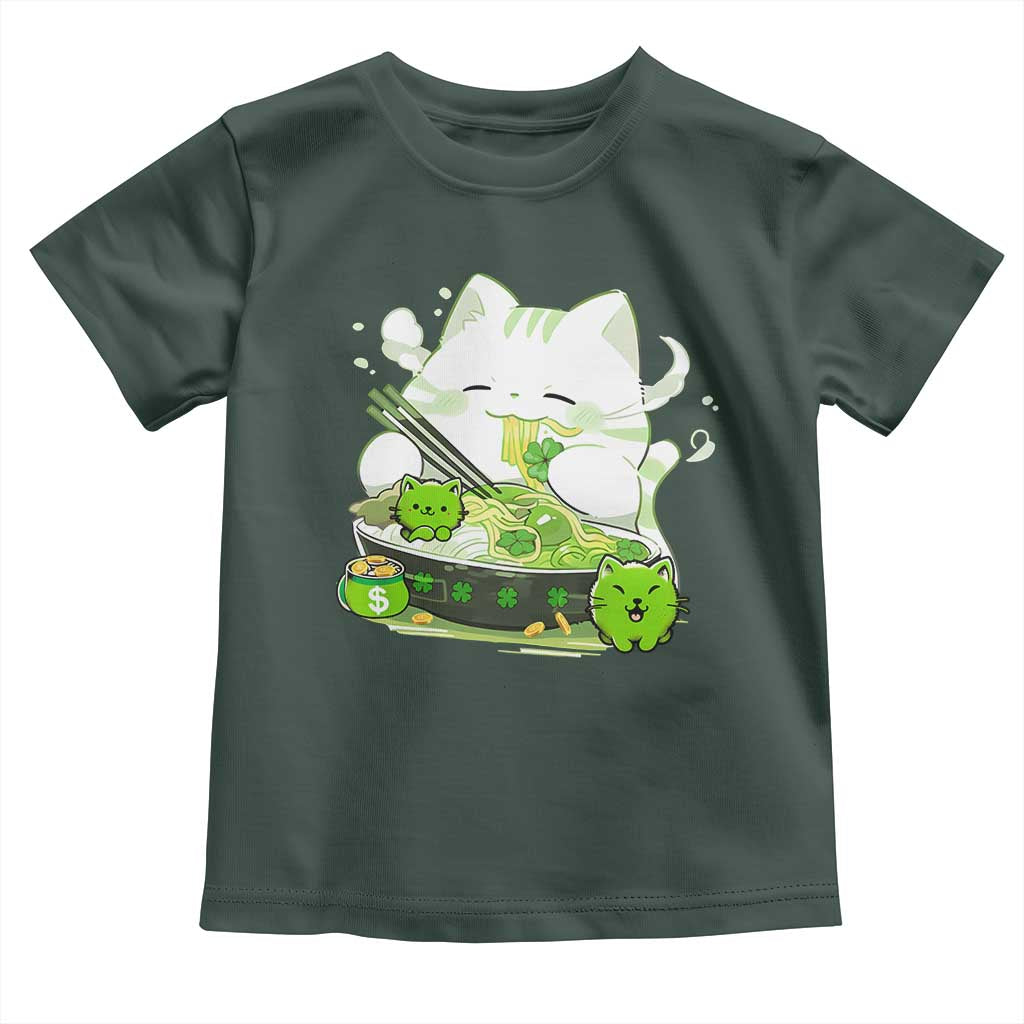 St Patrick's Day Cats Toddler T Shirt Irish Eating Ramen Noodles Cute Anime Shamrocks