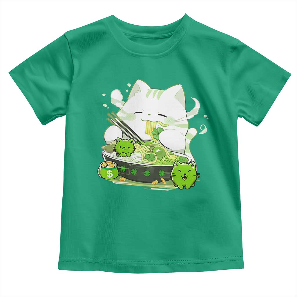 St Patrick's Day Cats Toddler T Shirt Irish Eating Ramen Noodles Cute Anime Shamrocks