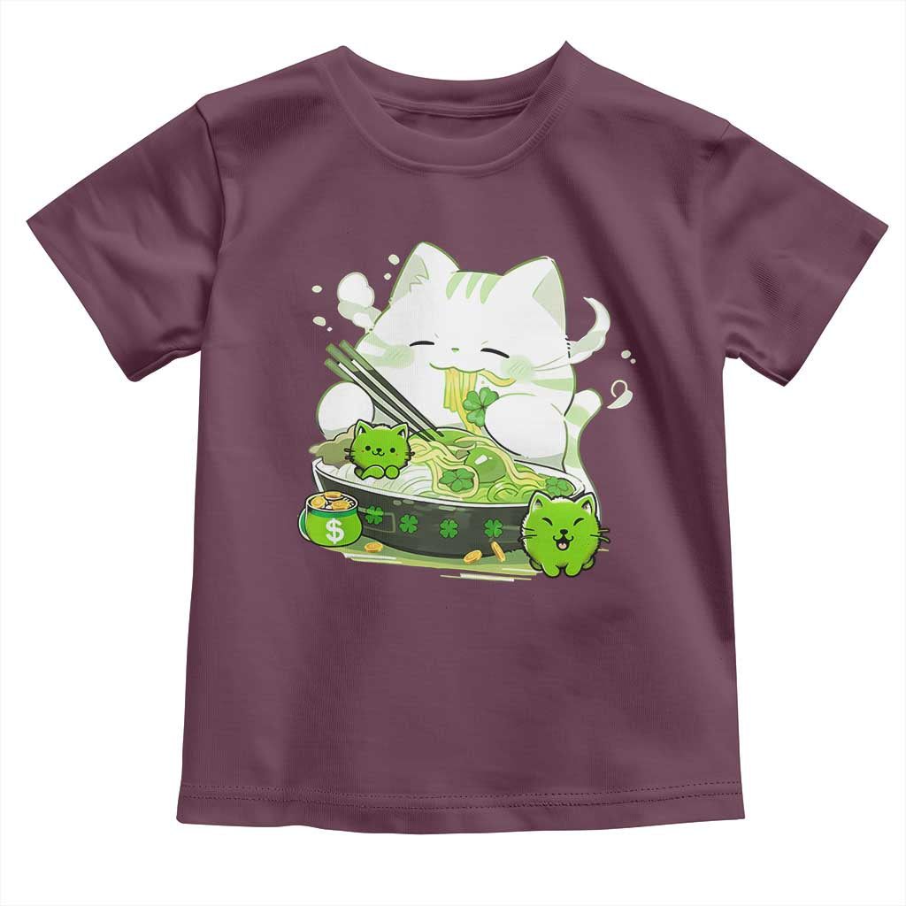 St Patrick's Day Cats Toddler T Shirt Irish Eating Ramen Noodles Cute Anime Shamrocks