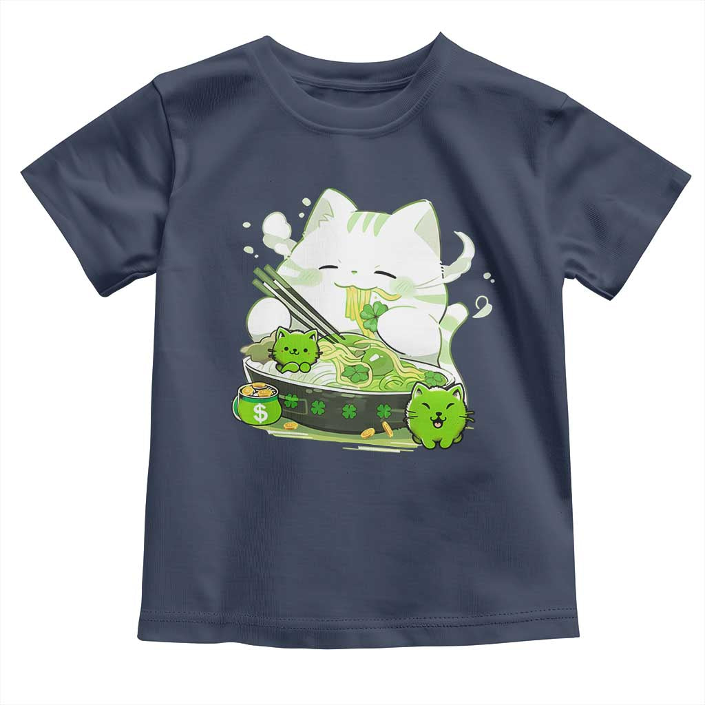 St Patrick's Day Cats Toddler T Shirt Irish Eating Ramen Noodles Cute Anime Shamrocks