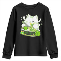 St Patrick's Day Cats Youth Sweatshirt Irish Eating Ramen Noodles Cute Anime Shamrocks