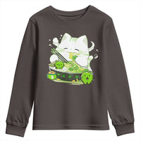 St Patrick's Day Cats Youth Sweatshirt Irish Eating Ramen Noodles Cute Anime Shamrocks