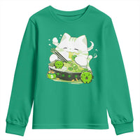 St Patrick's Day Cats Youth Sweatshirt Irish Eating Ramen Noodles Cute Anime Shamrocks