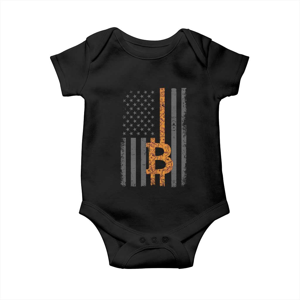 BTC Bitcoin American Flag Baby Onesie Crypto Buy the Dip