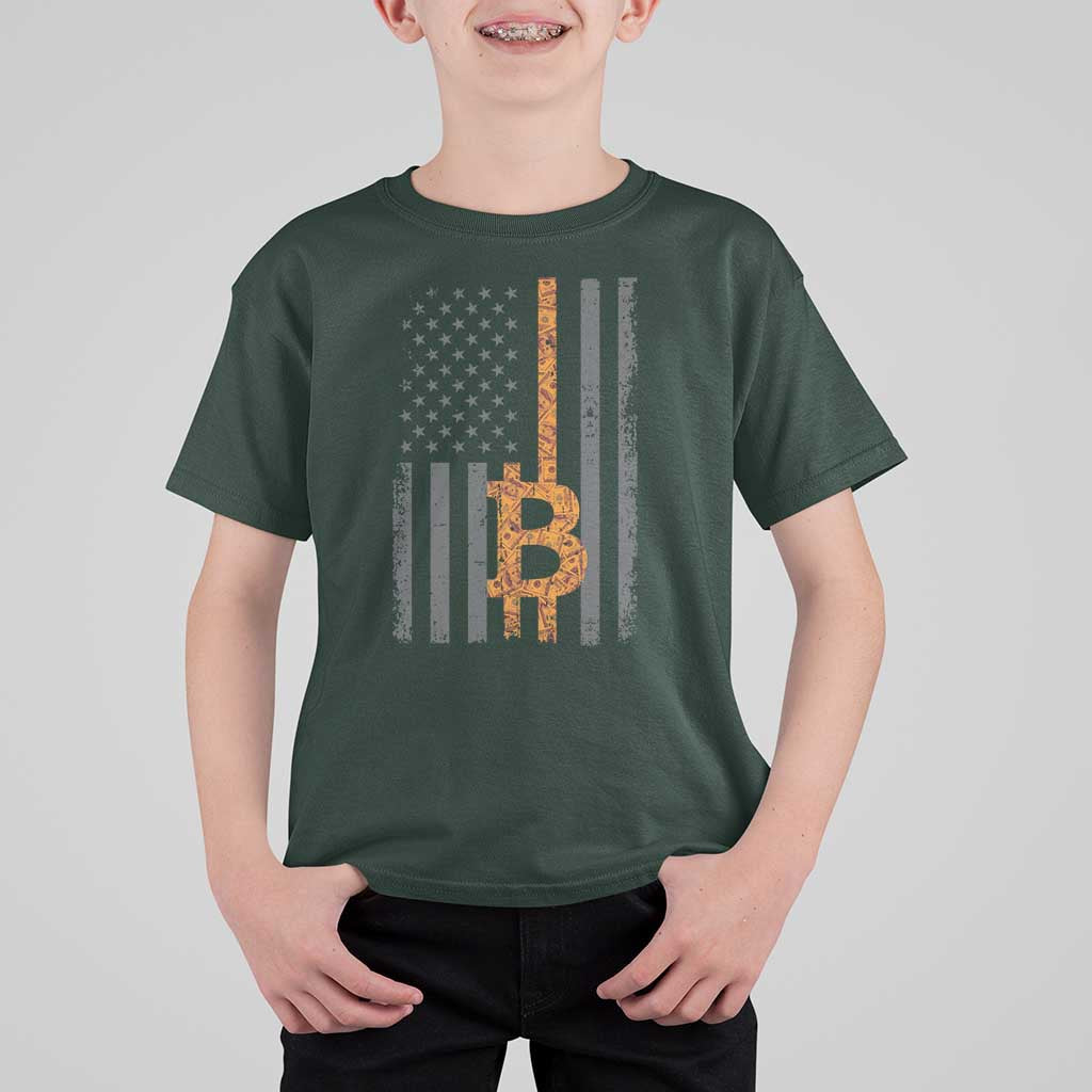BTC Bitcoin American Flag T Shirt For Kid Crypto Buy the Dip