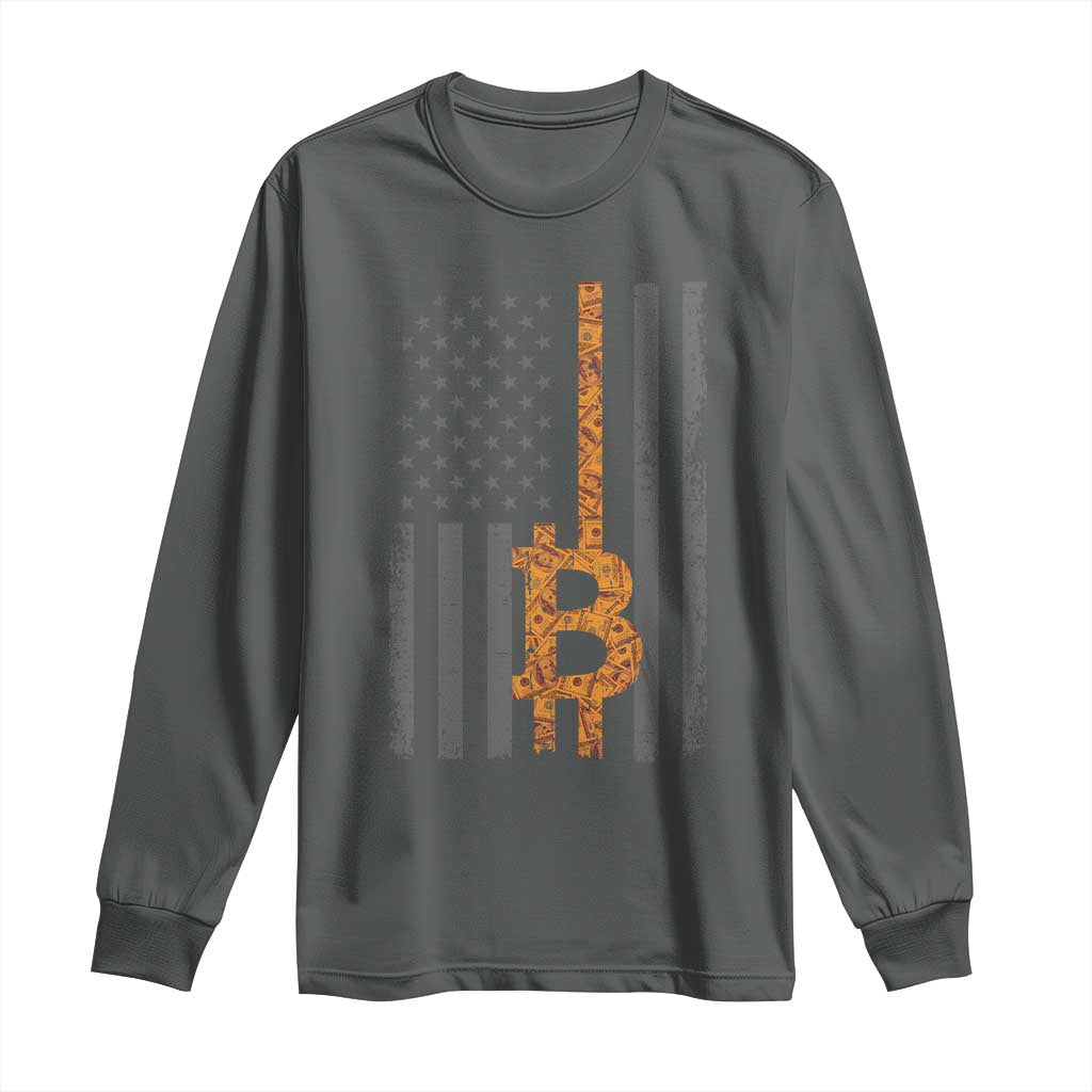 BTC Bitcoin American Flag Long Sleeve Shirt Crypto Buy the Dip