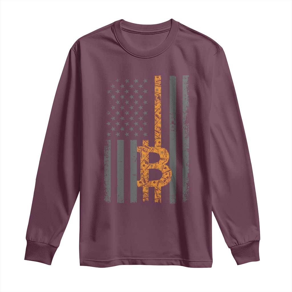 BTC Bitcoin American Flag Long Sleeve Shirt Crypto Buy the Dip
