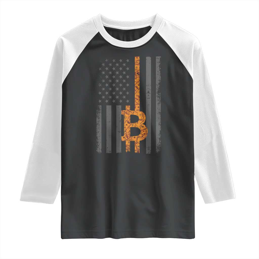 BTC Bitcoin American Flag Raglan Shirt Crypto Buy the Dip