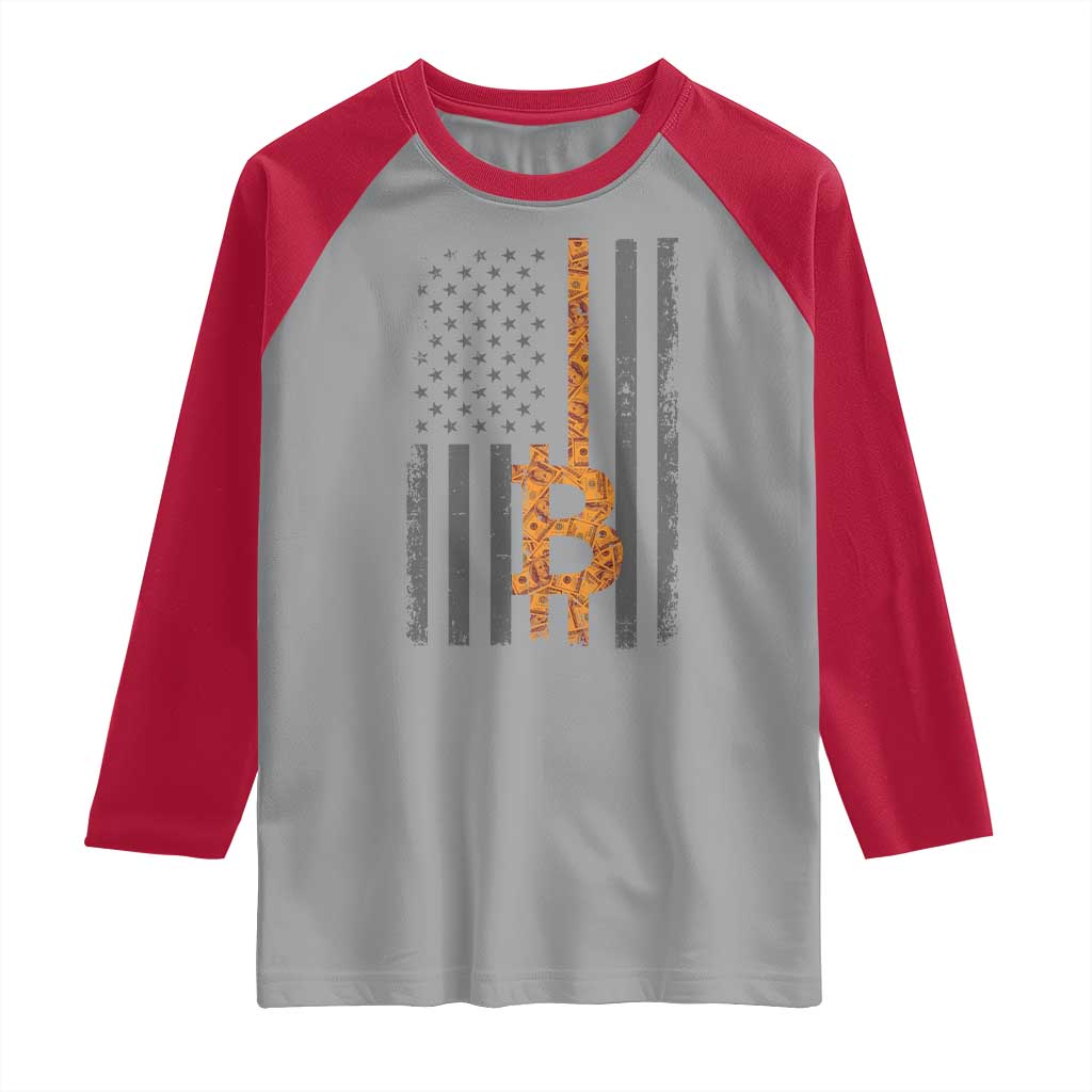 BTC Bitcoin American Flag Raglan Shirt Crypto Buy the Dip