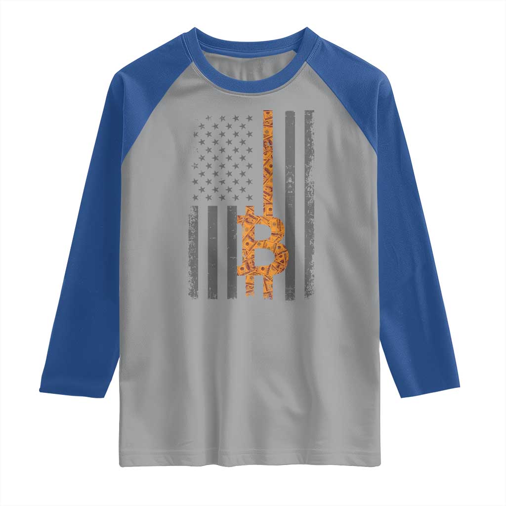 BTC Bitcoin American Flag Raglan Shirt Crypto Buy the Dip