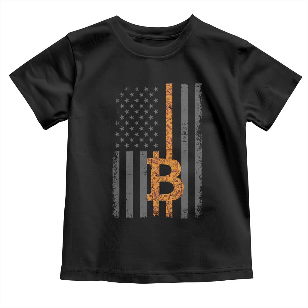 BTC Bitcoin American Flag Toddler T Shirt Crypto Buy the Dip
