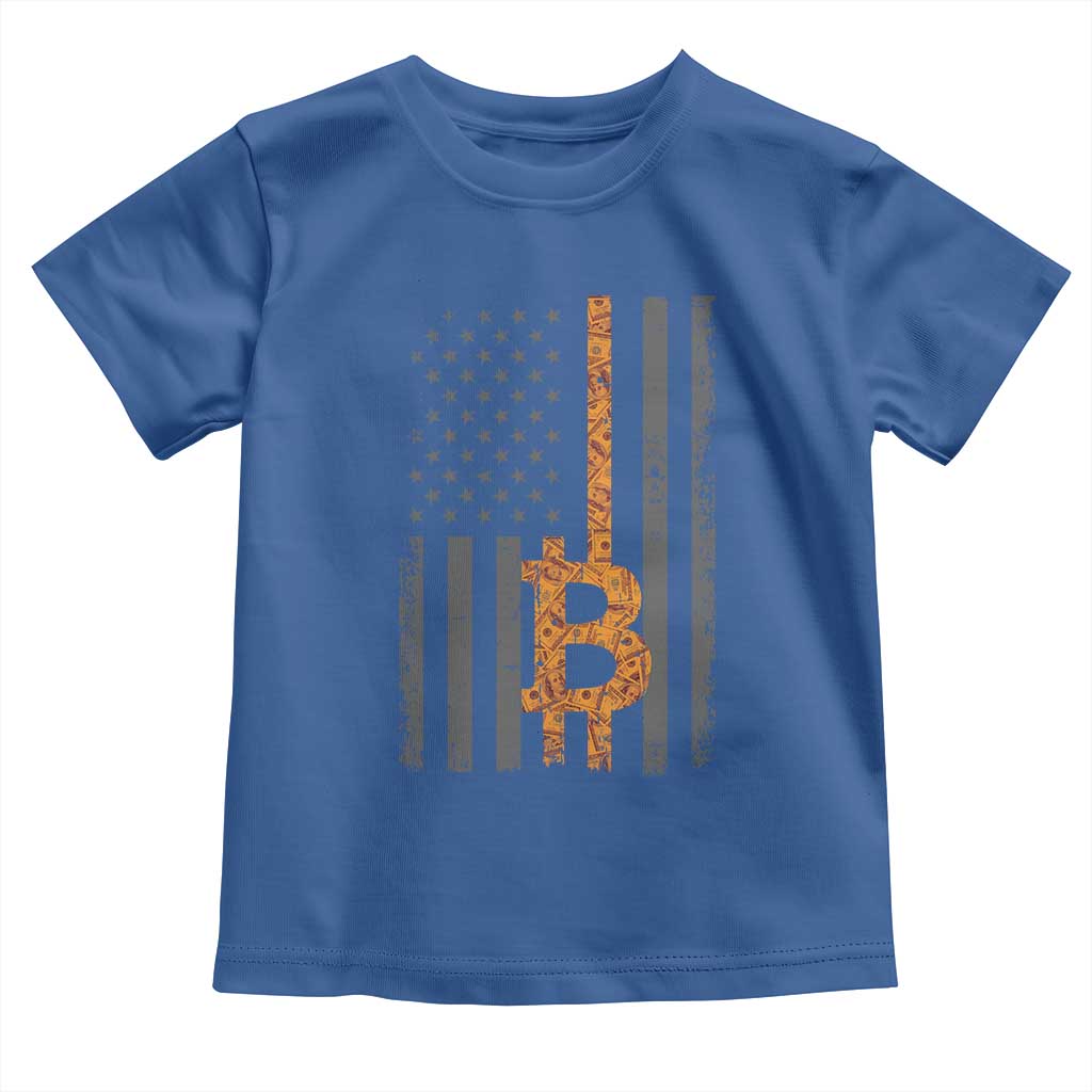 BTC Bitcoin American Flag Toddler T Shirt Crypto Buy the Dip