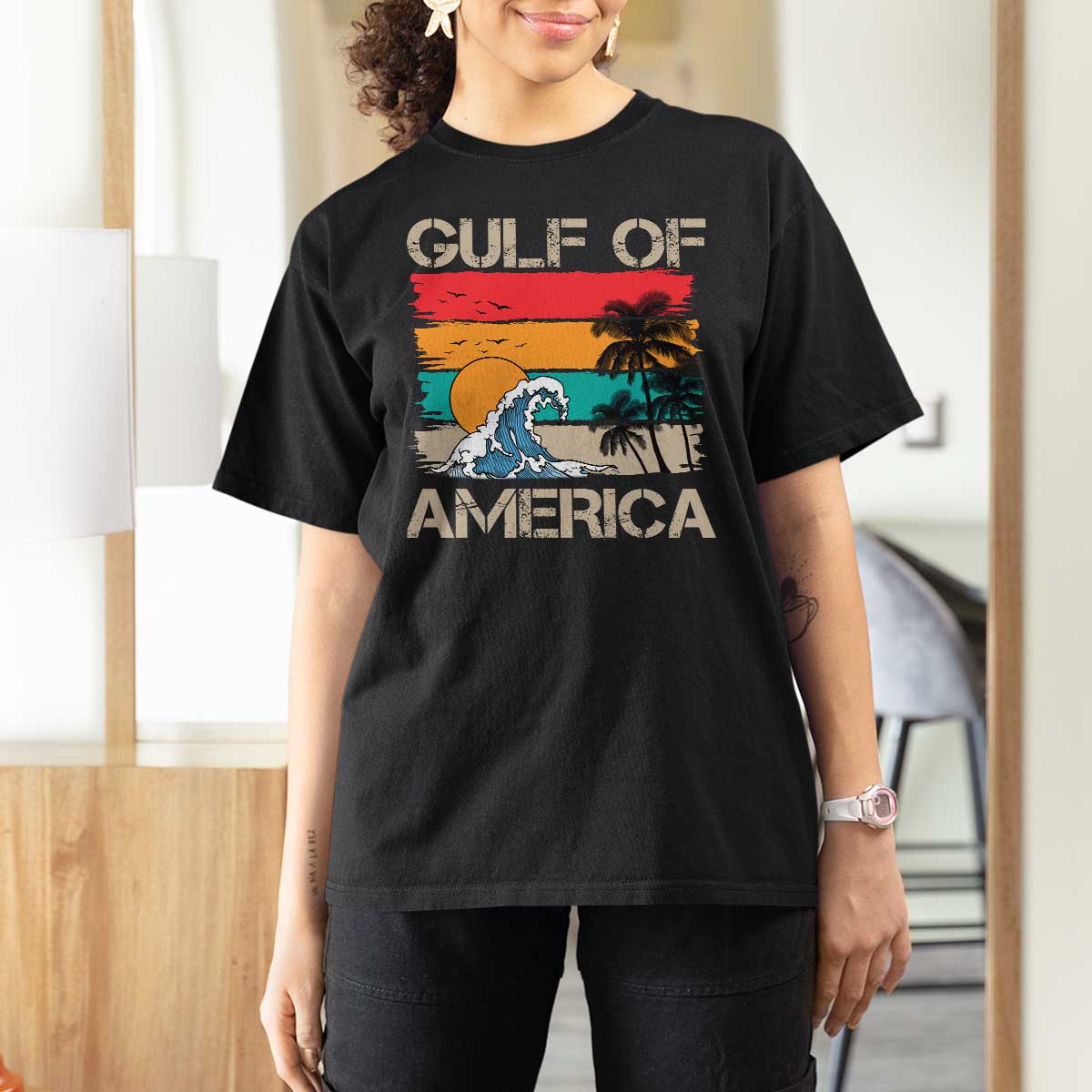 Gulf Of America T Shirt For Women Funny Beach Summer Vacation Retro Vintage