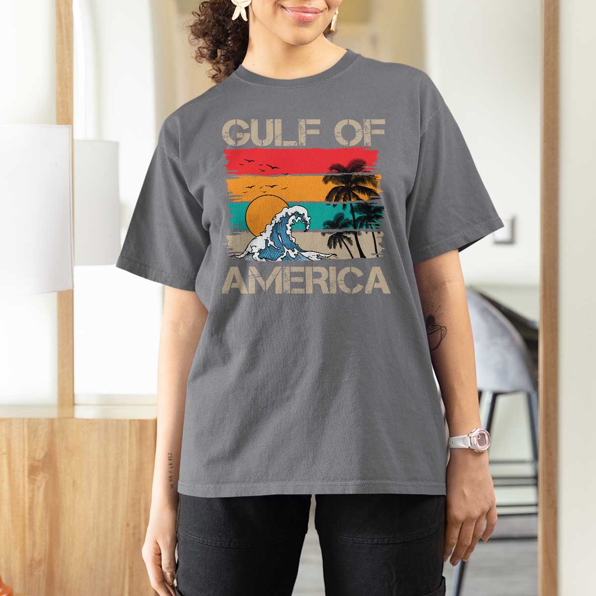 Gulf Of America T Shirt For Women Funny Beach Summer Vacation Retro Vintage