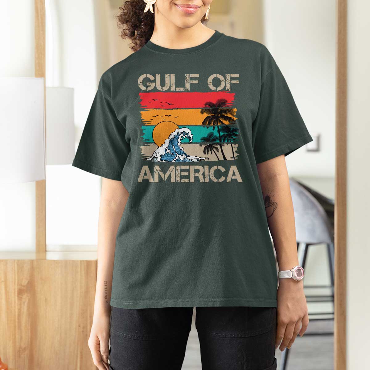 Gulf Of America T Shirt For Women Funny Beach Summer Vacation Retro Vintage