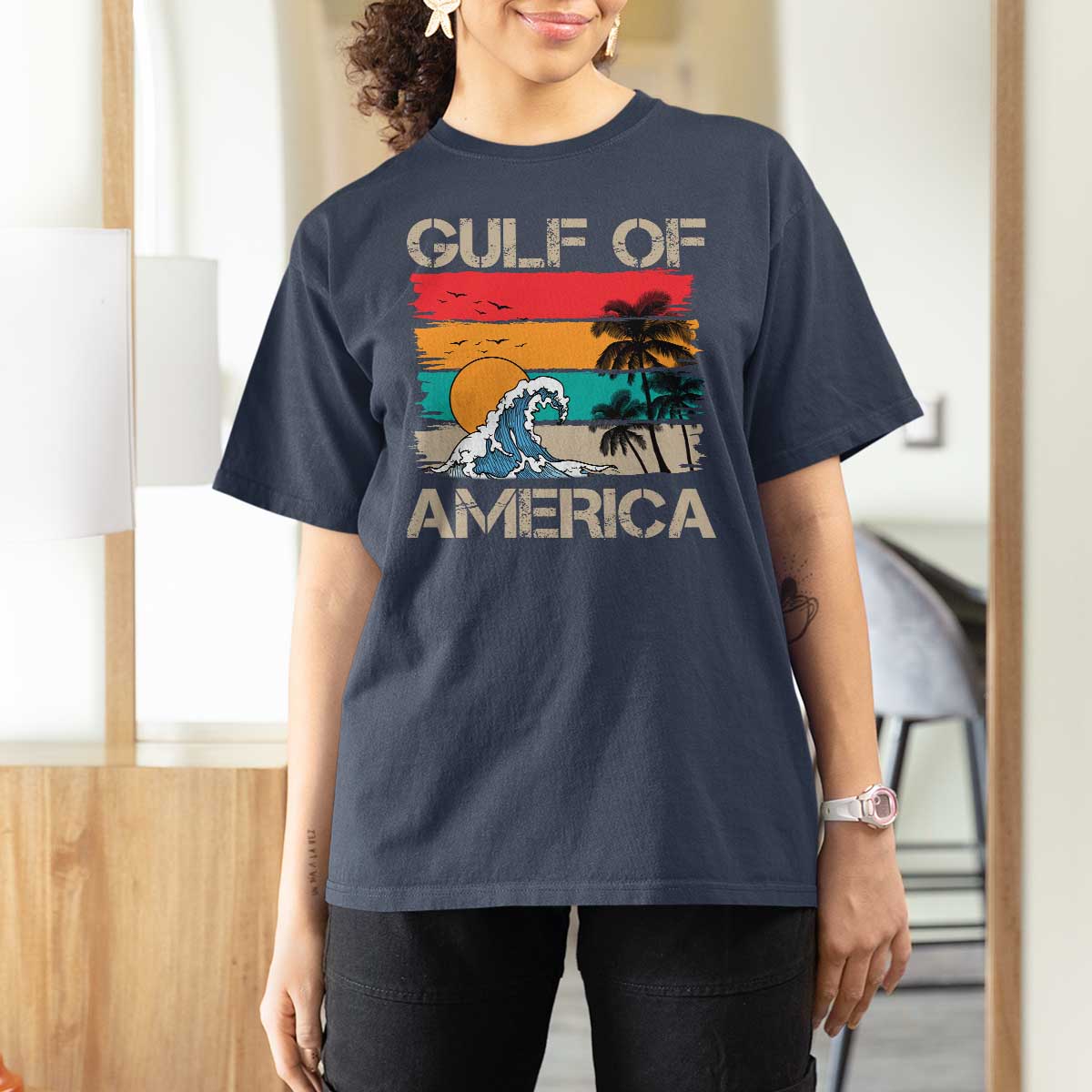 Gulf Of America T Shirt For Women Funny Beach Summer Vacation Retro Vintage