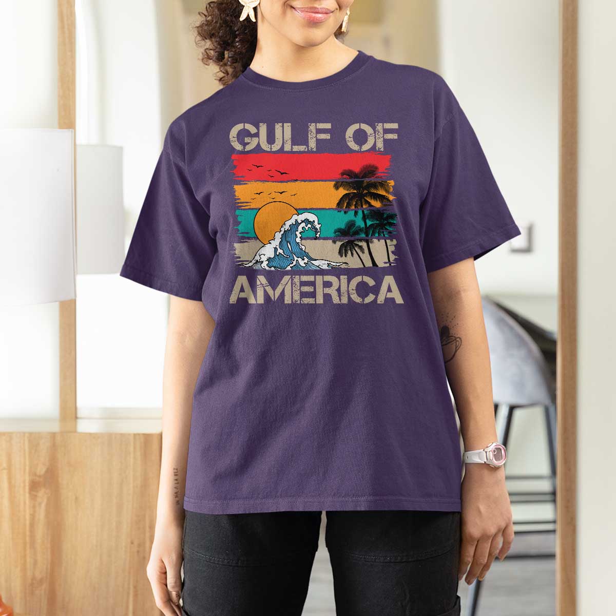 Gulf Of America T Shirt For Women Funny Beach Summer Vacation Retro Vintage