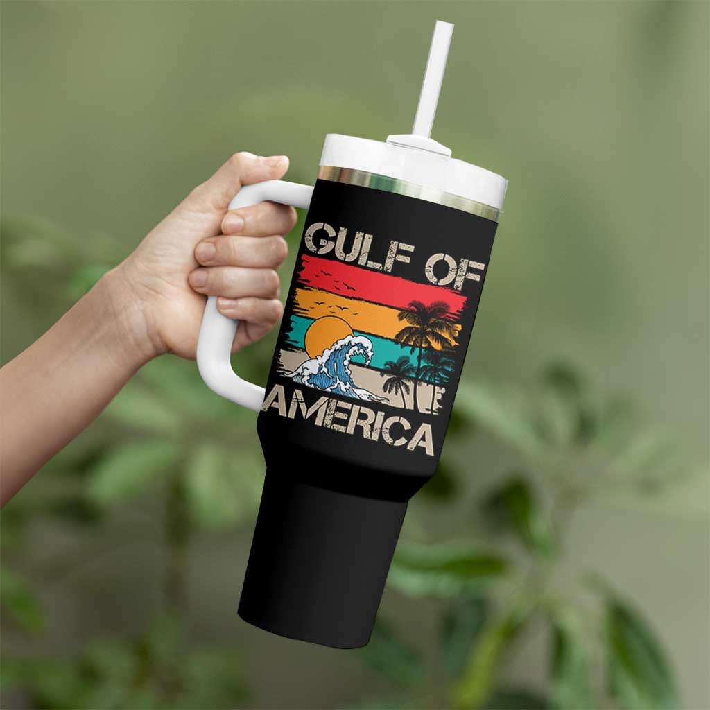 Gulf Of America Tumbler With Handle Funny Beach Summer Vacation Retro Vintage