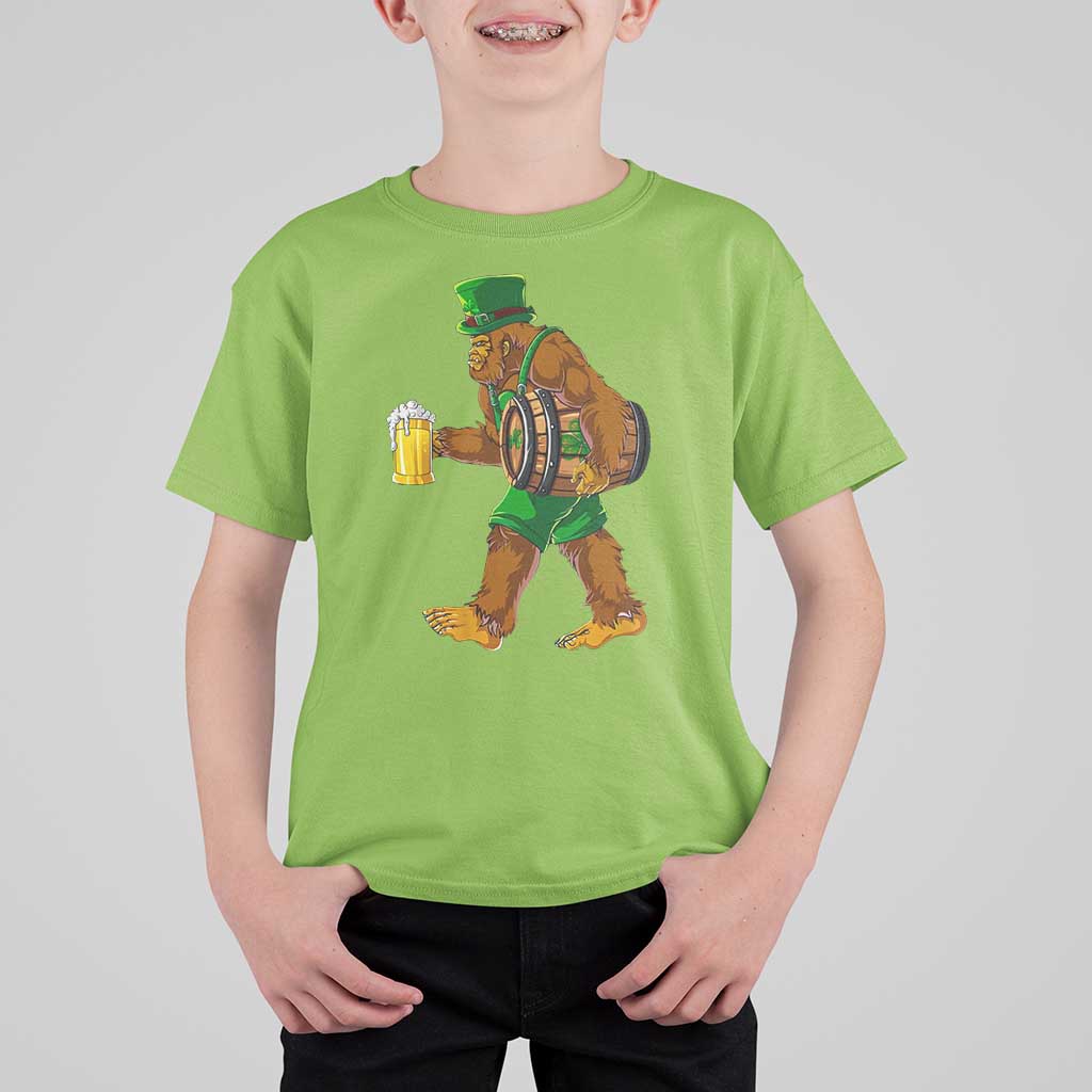 St Patricks Day Bigfoot T Shirt For Kid Sasquatch Beer Funny Party Shamrock