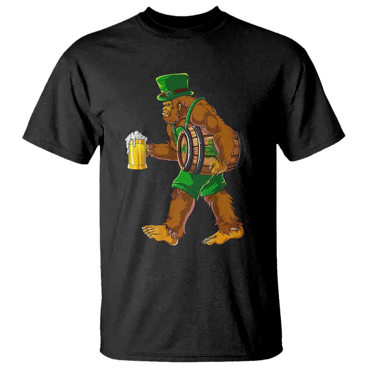St Patricks Day Bigfoot T Shirt Sasquatch Beer Funny Party Shamrock