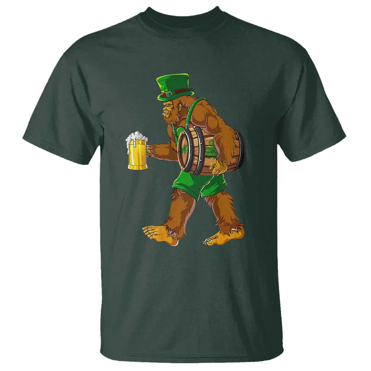St Patricks Day Bigfoot T Shirt Sasquatch Beer Funny Party Shamrock