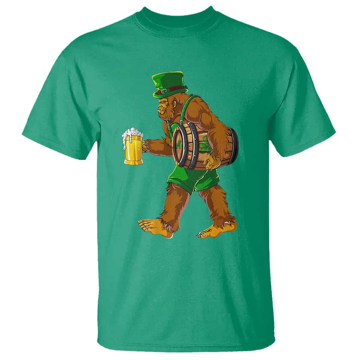 St Patricks Day Bigfoot T Shirt Sasquatch Beer Funny Party Shamrock