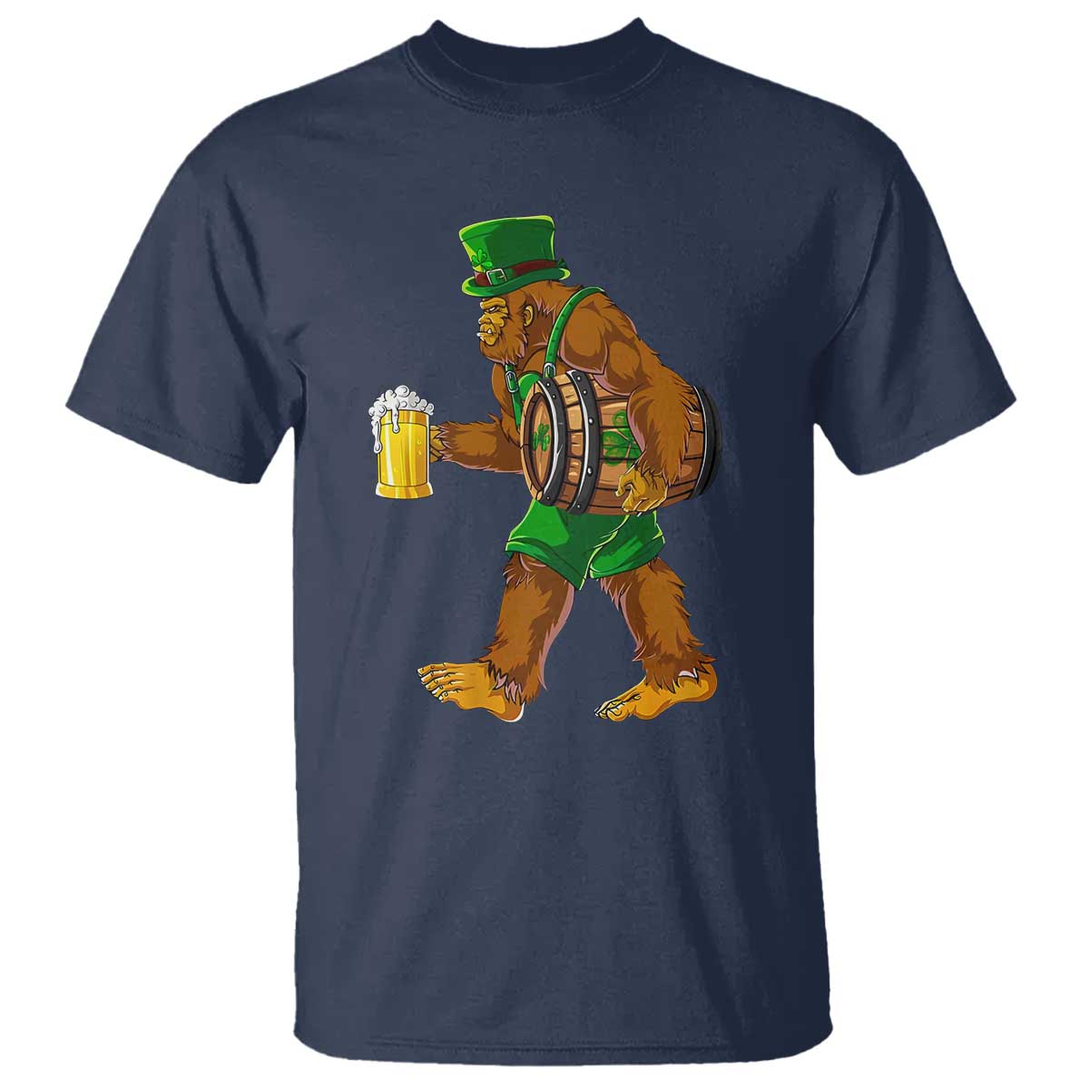 St Patricks Day Bigfoot T Shirt Sasquatch Beer Funny Party Shamrock
