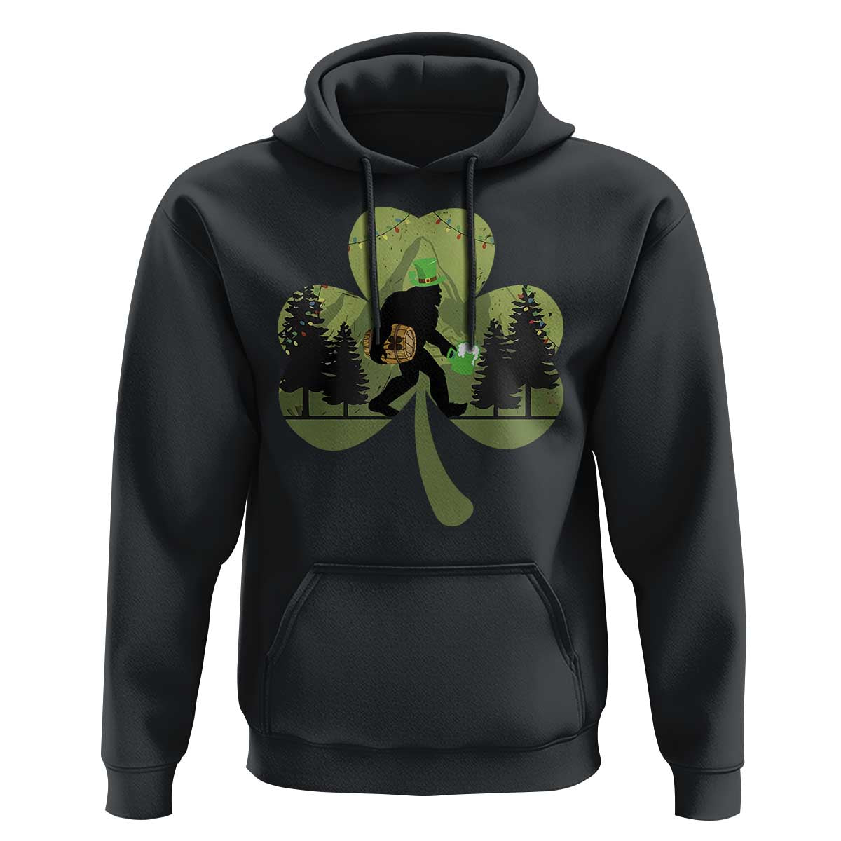 St Patricks Day Bigfoot Hoodie Sasquatch Irish Beer Lovers Shamrock Clover Leaf
