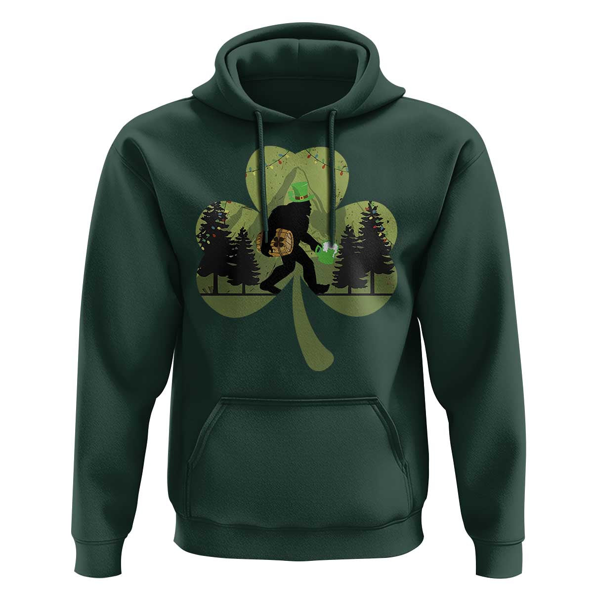 St Patricks Day Bigfoot Hoodie Sasquatch Irish Beer Lovers Shamrock Clover Leaf