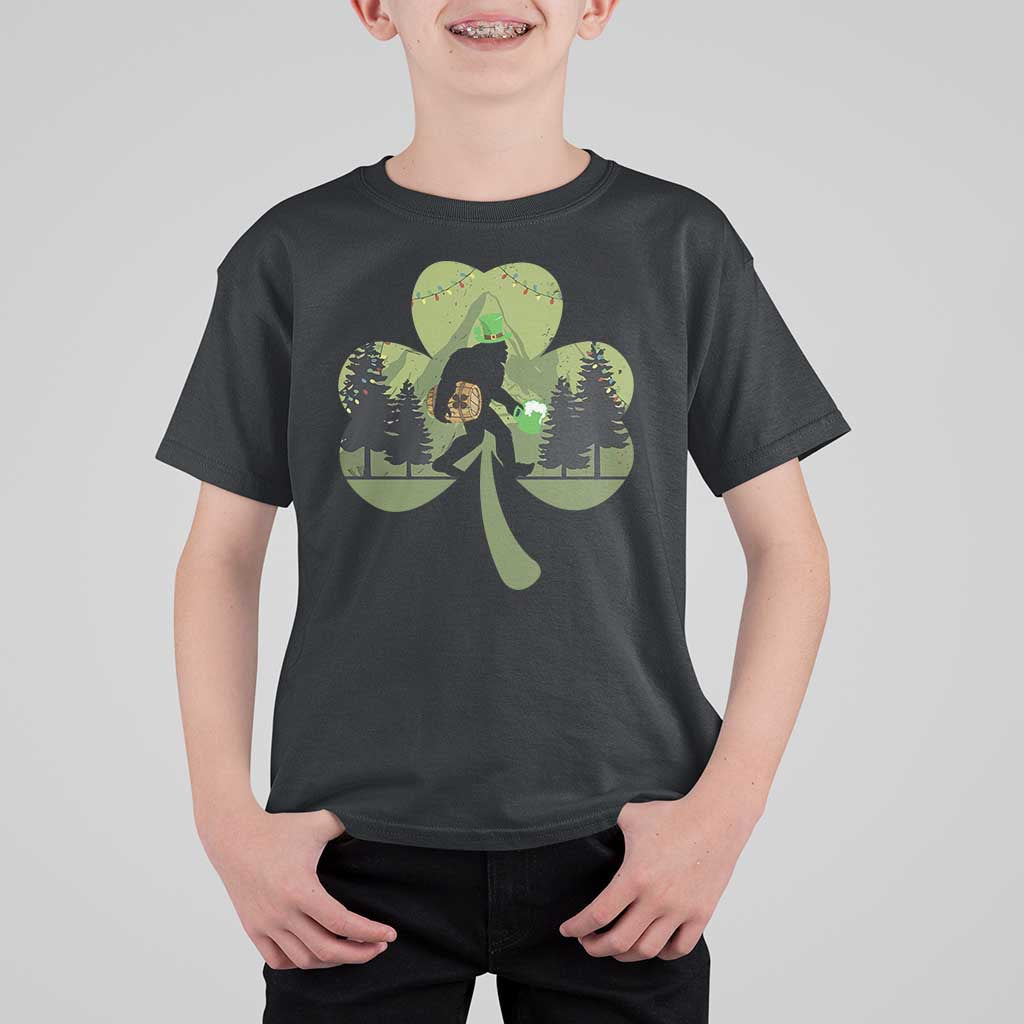 St Patricks Day Bigfoot T Shirt For Kid Sasquatch Irish Beer Lovers Shamrock Clover Leaf