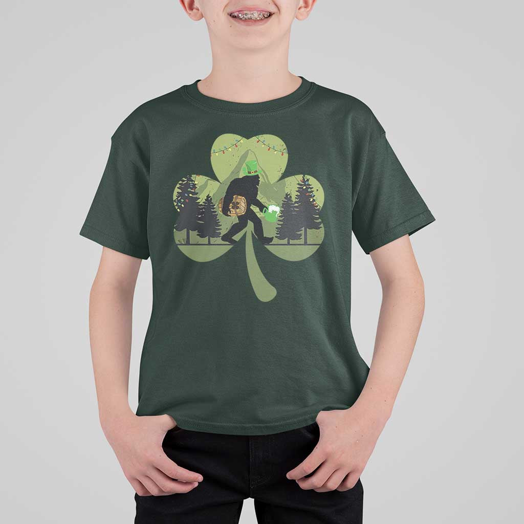St Patricks Day Bigfoot T Shirt For Kid Sasquatch Irish Beer Lovers Shamrock Clover Leaf